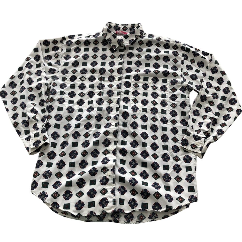 Southwestern Print Shirt Button Down Poly-Cotton Blend Pennylane Medium Vintage